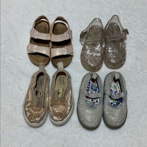 4 pair lot of girls metallic shoes size 6 EUC